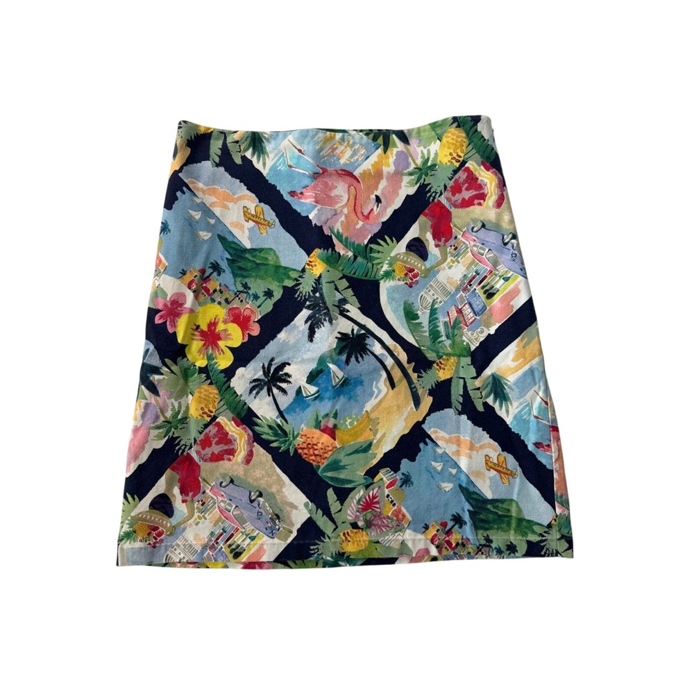 Talbots Petites Tropical Flamingo Novelty Print Mini Skirt Multi Color 2P Cotton
